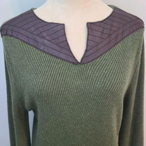 Bigio Collection Green Wool Blend Faux Leather Accents Sweater Tunic Dress Sz L - Picture 5 of 14